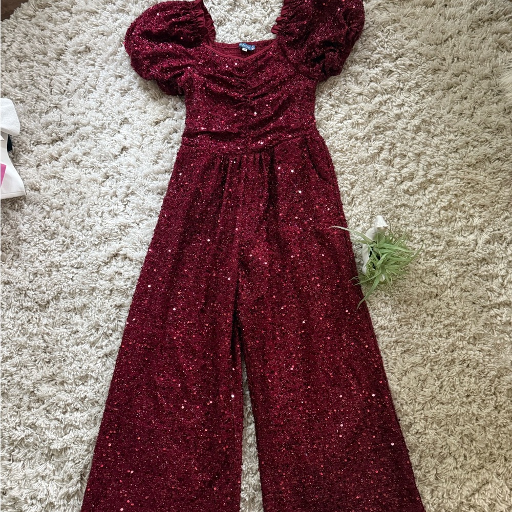 Truly Me Burgundy Sequin Jumpsuit